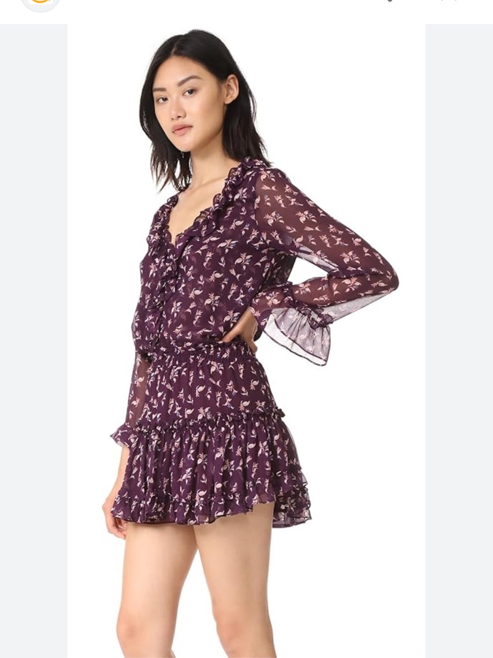 MISA Los Angeles "Alina" floral print ruffled mini dress in purple XS
